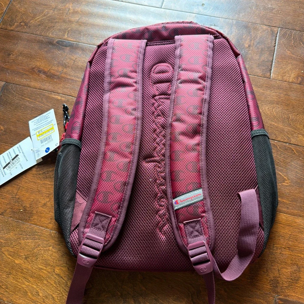 Champion Maroon Burgundy Logo School Backpack 17 Inch Laptop Sleeve  NEW